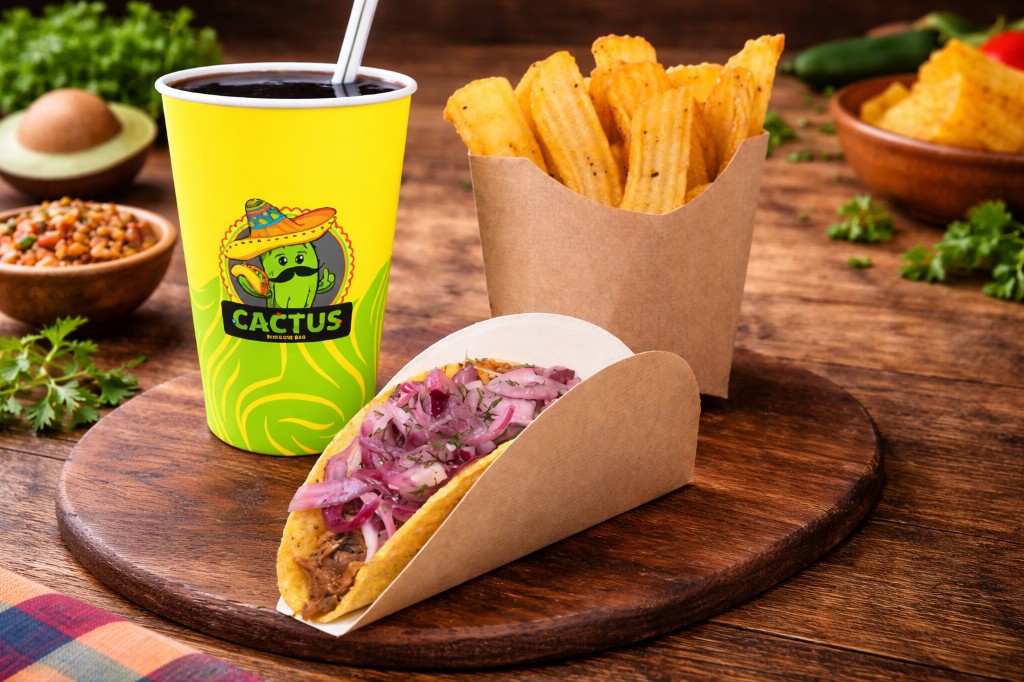 1 taco set. One crispy taco, potatoes and a drink.