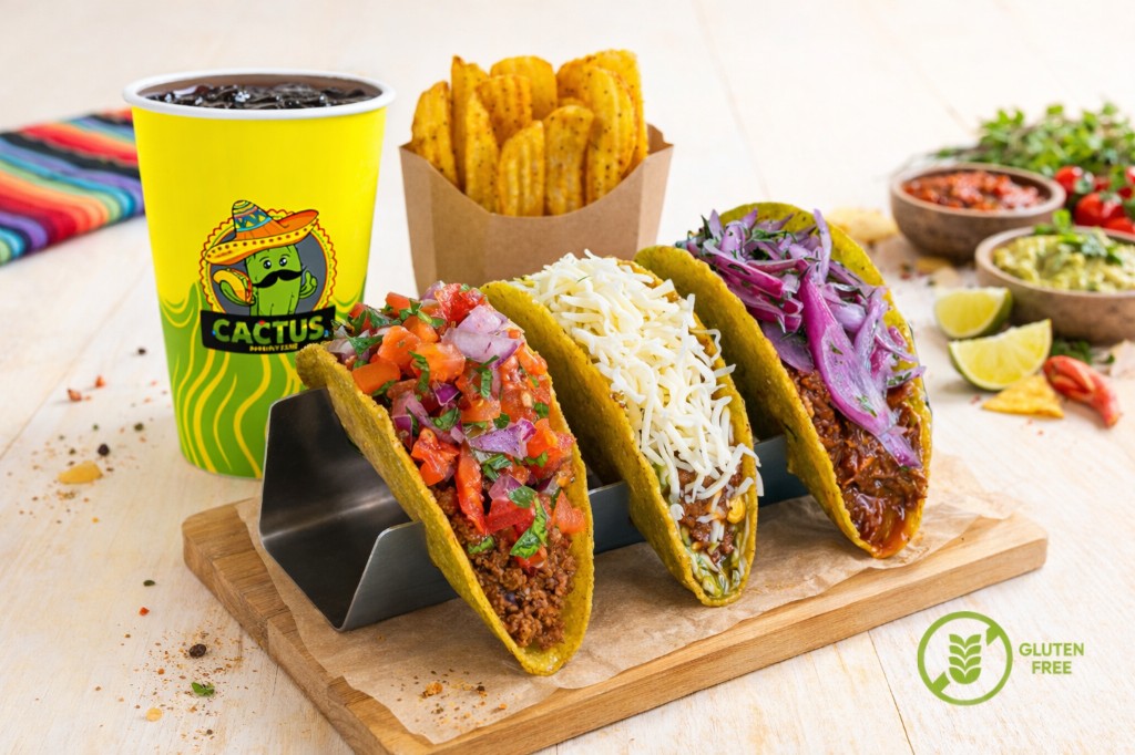 Taco MIX combo. Three kinds of crispy tacos, potatoes and a drink.